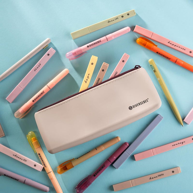 DIVERSEBEE Soft Silicone Pencil Case, Aesthetic Pencil Pouch with Zipper, Cute Pen Bag for School, Bible Journaling Supplies and Accessories, Pencil Organizer (Sand) - Image 2